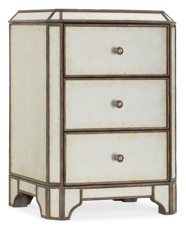 Hooker Furniture Arabella Eglomisé Mirrored Nightstand With 3 Drawers, Cedar Liner, Felt Top, Usb & Outlet Power 1610-90116-EGLO