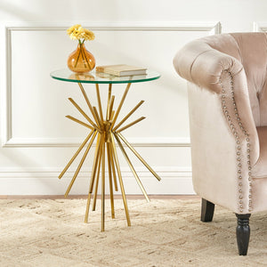 English Elm Sparkle Sunburst Iron Side Table with Tempered Glass Top Antique Glam Living Room 66964.00