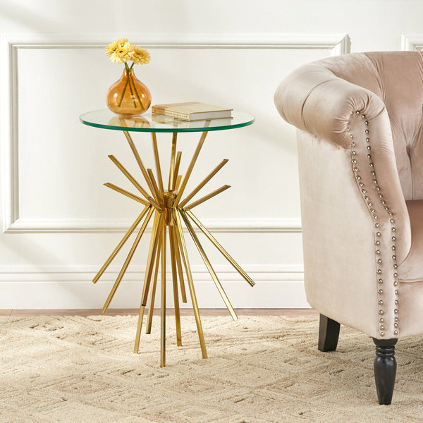 English Elm Sparkle Sunburst Iron Side Table with Tempered Glass Top Antique Glam Living Room 66964.00
