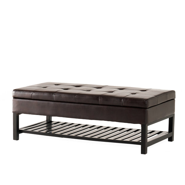 English Elm Christopher Knight Home® - OTTOMAN Felix Bonded Leather Storage Bench with Bottom Rack, Brown Wood Frame, Stylish 51"x25" Seat 56969.00PU