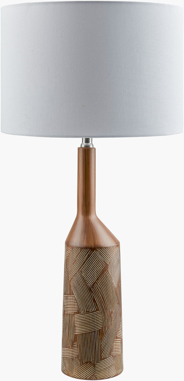 Surya Phelps Elegant 31" Accent Table Lamp With Resin Body & Linen Shade For Stylish Home Illumination Body, Dark Brown,Shade, White,Finial, Metallic ,Silver,Harp, Metallic ,Nickel,Cord, Translucent Resin,Linen,Linen,Nickel Phe-001