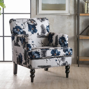English Elm Christopher Knight Home® - HARRISON Tufted Floral Club Chair with Nailhead Trim, Plush Upholstery & Turned Birch Legs, Cozy Elegance 59082.00PRT