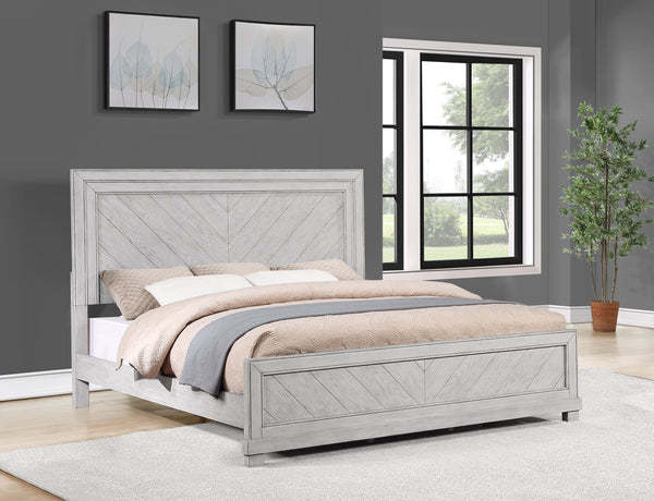 English Elm Steve Silver - Montana King Bed Gray — Hand-Stained Chevron Headboard, Five-Slat Dual Support Frame, Floating Look B081S00222