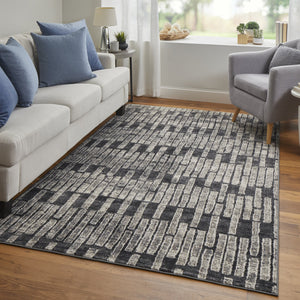 Feizy Rugs Kano Low Pile Geometric Rug - Distressed Polypropylene Blend, Stain & Fade Resistant, Versatile Style Gray,Black,Ivory Polypropylene,Polyester 86439lkfchl000g10