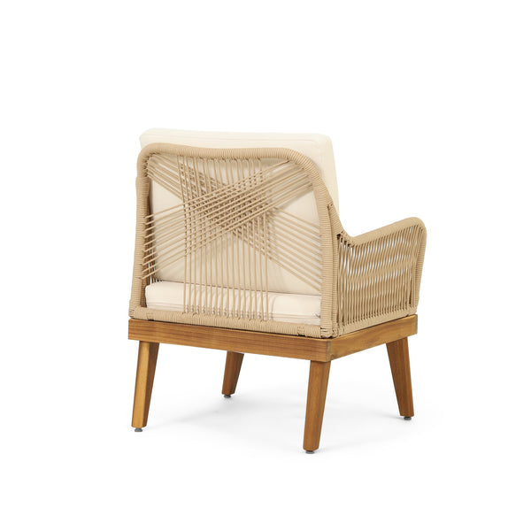 English Elm Christopher Knight Home® - Outdoor Teak Acacia 4-Piece Chat Set with Rope Weave, Water-Resistant Cushions, Loveseat & 2 Chairs 73424.00LBGE