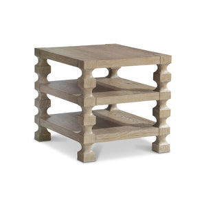 Bernhardt Bernhardt Aventura Side Table In Marcona Oak With Sculptural Cast Resin Posts, Dual Open Shelves (24X28x24) 318121
