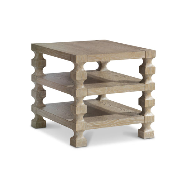 Bernhardt Bernhardt Aventura Side Table In Marcona Oak With Sculptural Cast Resin Posts, Dual Open Shelves (24X28x24) 318121