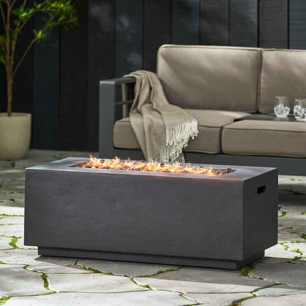 English Elm 40" Rectangular Mgo Concrete Propane Fire Pit 40000 Btu Patio Outdoor Heater 63492.00-40K