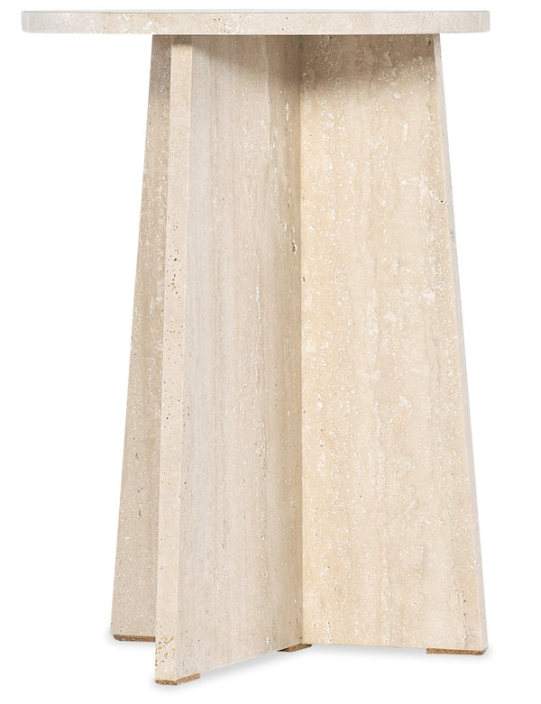 Hooker Furniture Melange Travertine Cirque Spot Table — Sculptural Round End Table, Tapered Pedestal, Neutral Beige Veining (22") 628-80593-00
