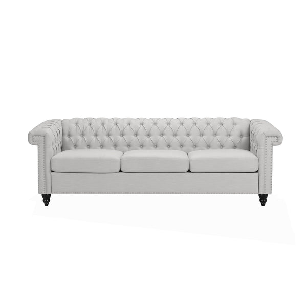 English Elm Christopher Knight Home® - SOFA Chesterfield-inspired 3-seater with deep button tufting, nailhead trim, low back and plush PU upholstery Grey 68326.00FPEBGRY