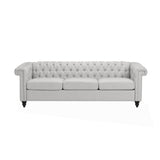 Christopher Knight Home® - Noble House - Parkhurst Tufted Chesterfield Fabric 3 Seater Sofa, Pebble Gray and Dark Brown