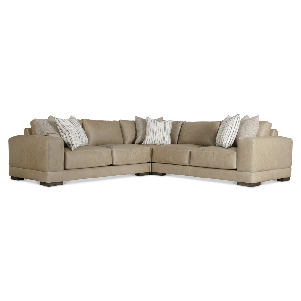 Bernhardt Bernhardt Lars Leather Sectional With Plush Deep Cushions, Wide Track Arms And Textured Wood Block Feet For Modern Living Space Comfort Tan K2090