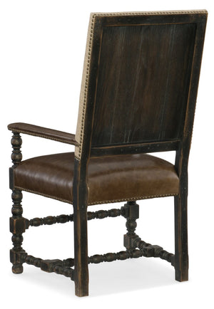 Hooker Furniture Hill Country Comfort Upholstered Arm Chair With Leather Seat, Woven Back, Distressed Anthracite Finish, Nailhead Trim 5960-75400-BLK