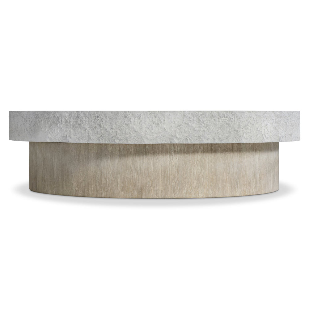 Bernhardt Bernhardt Millstone 60" Cocktail Table With Faux-Stone Resin Top, Wirebrushed Oak Plinth & Casters 549021