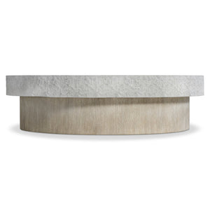 Bernhardt Bernhardt Millstone 60" Cocktail Table With Faux-Stone Resin Top, Wirebrushed Oak Plinth & Casters 549021