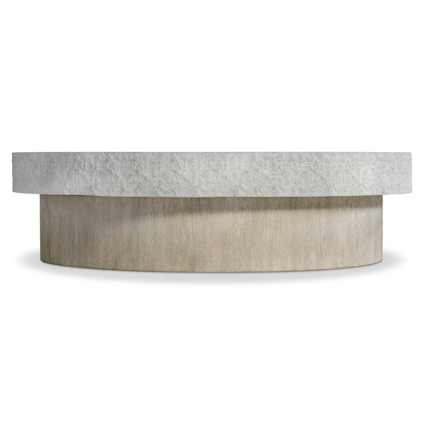 Bernhardt Bernhardt Millstone 60" Cocktail Table With Faux-Stone Resin Top, Wirebrushed Oak Plinth & Casters 549021