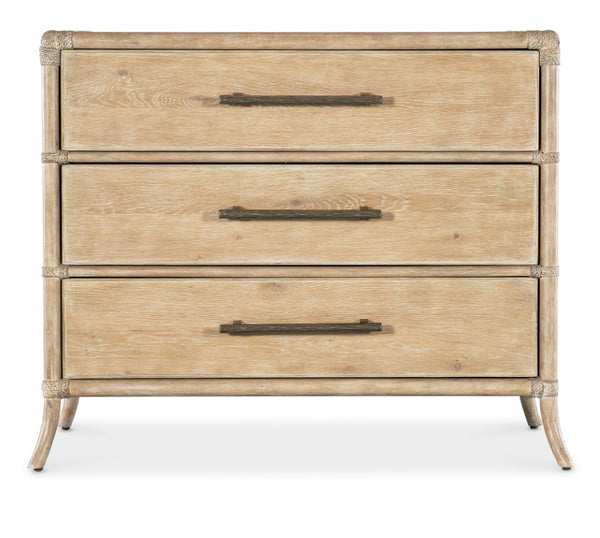 Hooker Furniture Retreat Rattan Chest With Three Self-Closing Drawers, Two-Tone Dune & Seagrass Finish, Coastal Style Light Wood 6950-90017-80