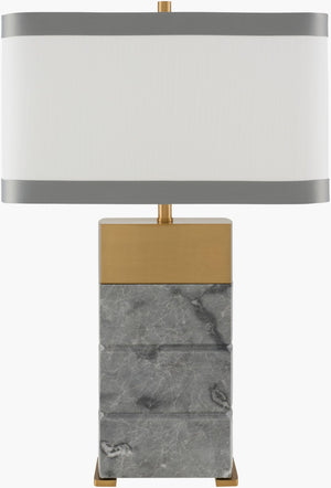 Surya Pietra Marble and Iron Table Lamp with Linen Shade for Living Room or Nightstand PIA-001