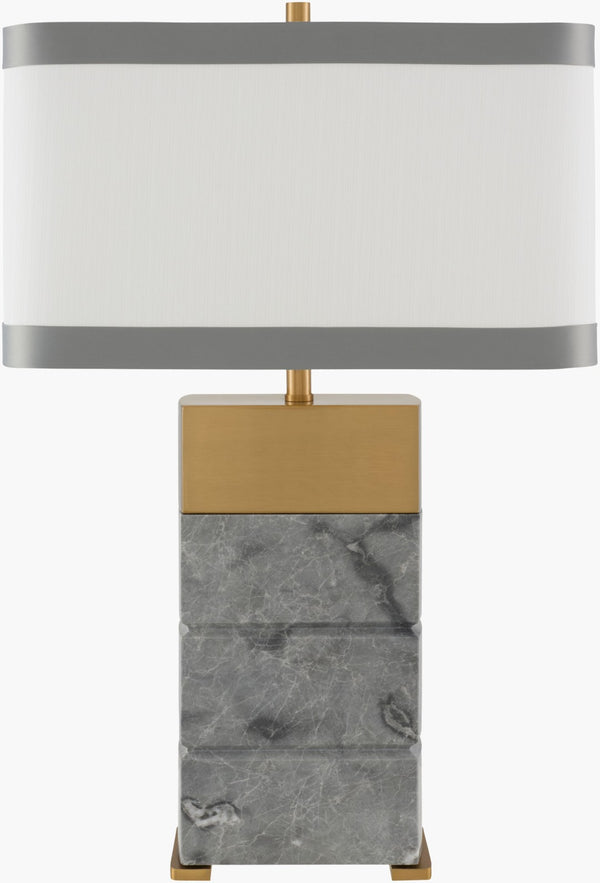 Surya Pietra Marble and Iron Table Lamp with Linen Shade for Living Room or Nightstand PIA-001