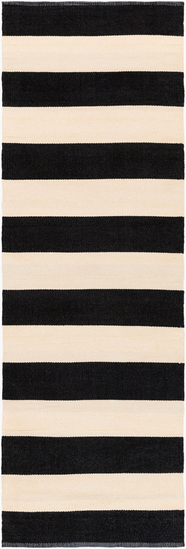 Livabliss Picnic Hand-woven Pvc Outdoor Flatweave Rug for Patios Decks and Backyard Spaces Black, Cream 2'6" x 8' PIC4005-268
