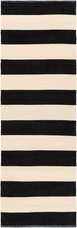 Livabliss Picnic Hand-woven Pvc Outdoor Flatweave Rug for Patios Decks and Backyard Spaces Black, Cream 2'6" x 8' PIC4005-268