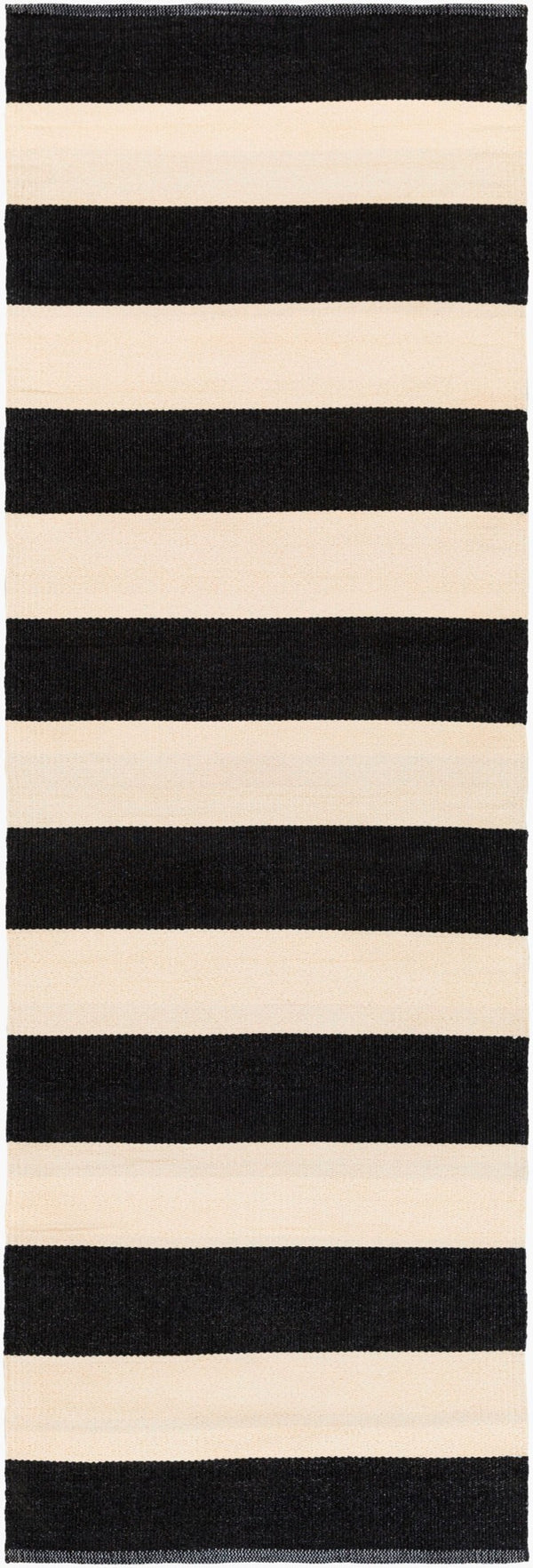 Livabliss Picnic Hand-woven Pvc Outdoor Flatweave Rug for Patios Decks and Backyard Spaces Black, Cream 2'6" x 8' PIC4005-268