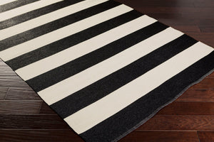 Livabliss Picnic Hand-woven Pvc Outdoor Flatweave Rug for Patios Decks and Backyard Spaces Black, Cream 2' x 3' PIC4005-23