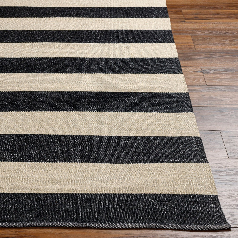 Livabliss Picnic Hand-woven Pvc Outdoor Flatweave Rug for Patios Decks and Backyard Spaces Black, Cream 2'6" x 8' PIC4005-268