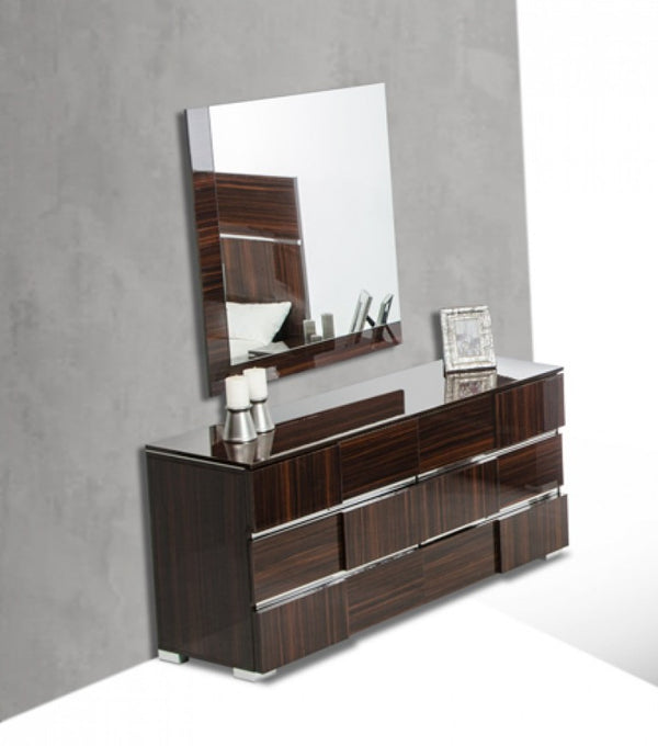 VIG Furniture Picasso Italian Modern Ebony Lacquer Mirror — High-Gloss Frame, Silver Trim, Wall-Mount Focal 39X41" VGACPICASSO-MIR-EBN