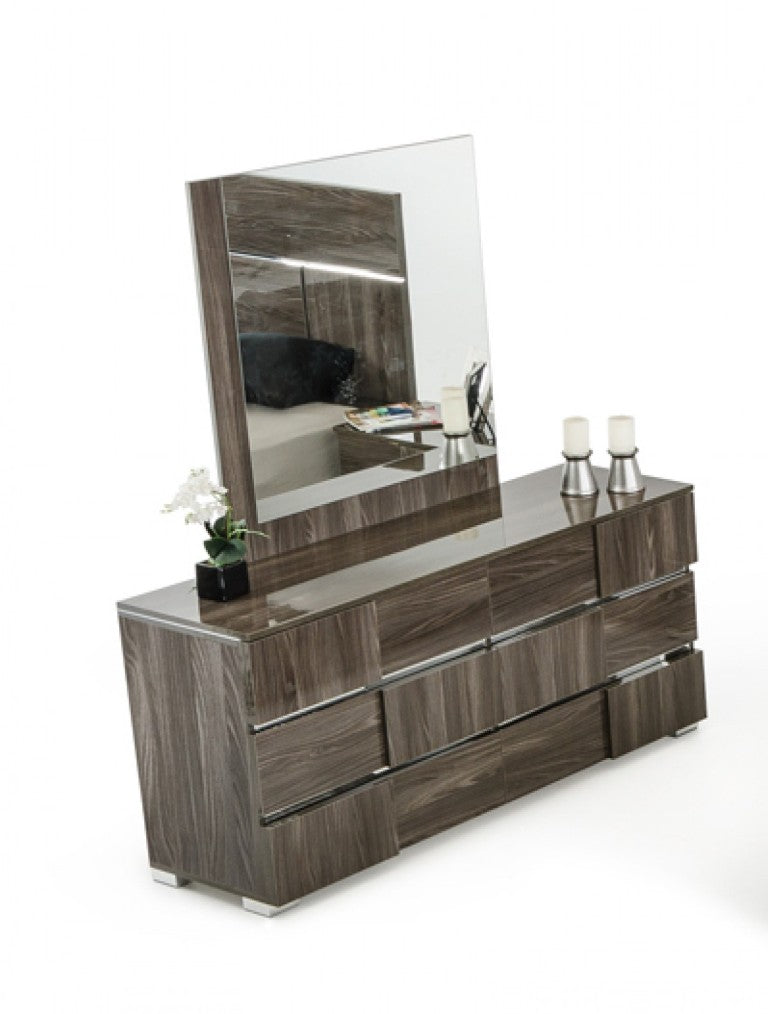 VIG Furniture Picasso Italian Modern Mirror In Elm Grey Lacquer With Chrome-Acrylic Trim — Sleek 39" X 41" Statement Piece VGACPICASSO-MIR-GRY