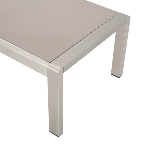 English Elm Cape Coral Outdoor Coffee Table Tempered Glass Top Aluminum Patio Lounge Silver 56349.00