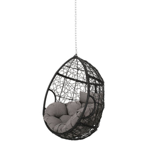 English Elm Christopher Knight Home® - CASTAIC Teardrop Hanging Chair with 8ft Chain — Durable PE Rattan, Water-Resistant Cushions, Cozy Lounging Grey+Black 70772.00
