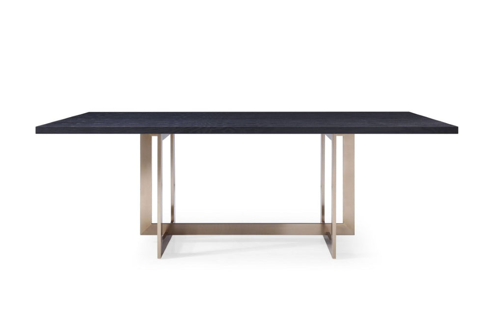 VIG Furniture Pike Textured Black Ash Dining Table With Sculptural Brass Base — Seats 6–8, Modern Tailored Centerpiece VGVCT8961W-BLK-DT