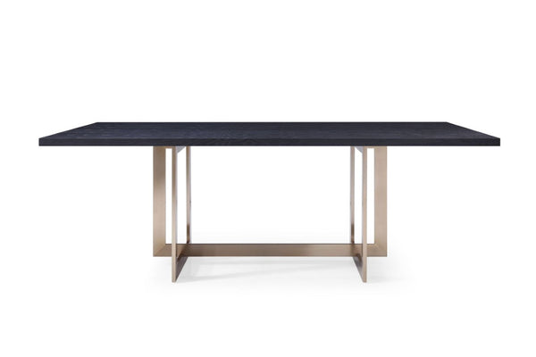 VIG Furniture Pike Textured Black Ash Dining Table With Sculptural Brass Base — Seats 6–8, Modern Tailored Centerpiece VGVCT8961W-BLK-DT