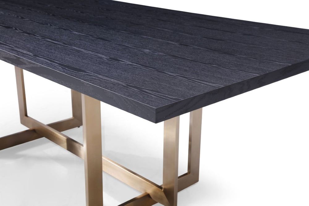 VIG Furniture Pike Textured Black Ash Dining Table With Sculptural Brass Base — Seats 6–8, Modern Tailored Centerpiece VGVCT8961W-BLK-DT