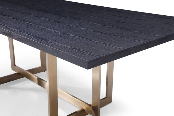 VIG Furniture Pike Textured Black Ash Dining Table With Sculptural Brass Base — Seats 6–8, Modern Tailored Centerpiece VGVCT8961W-BLK-DT