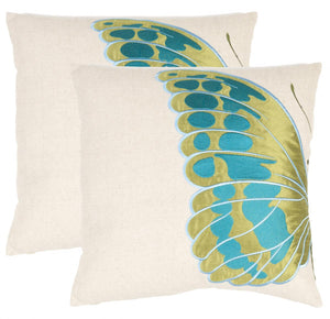 Safavieh Indra Blue Wing Pillow - Set of 2 Cream / Blue PIL817A-1818-SET2