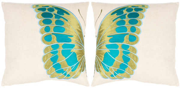 Safavieh Indra Blue Wing Pillow - Set of 2 Cream / Blue PIL817A-1818-SET2
