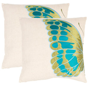 Safavieh Indra Blue Wing Pillow - Set of 2 Cream / Blue PIL817A-1818-SET2