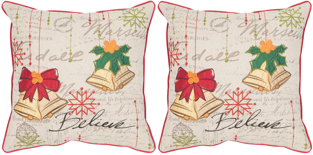 Safavieh Holiday Bells Pillow - Set of 2 Beige / Multi PIL957A-1818-SET2