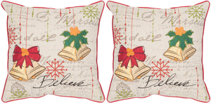 Safavieh Holiday Bells Pillow - Set of 2 Beige / Multi PIL957A-1818-SET2