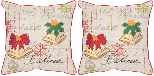 Safavieh Holiday Bells Pillow - Set of 2 Beige / Multi PIL957A-1818-SET2