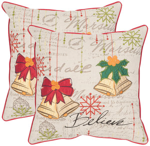 Safavieh Holiday Bells Pillow - Set of 2 Beige / Multi PIL957A-1818-SET2