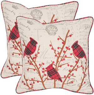 Safavieh Winter Cardinal Pillow - Set of 2 Beige / Red PIL959A-1818-SET2