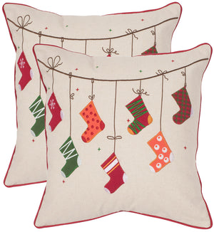 Safavieh Holiday Sotckings Pillow - Set of 2 Beige / Red PIL960A-1818-SET2