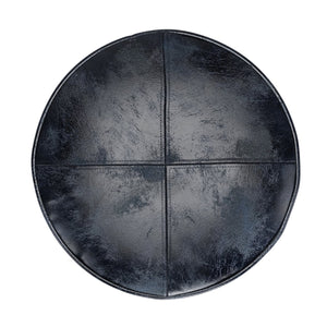 English Elm Connor Round Pouf - Artisan-Crafted Distressed Navy Blue Leather Accent For Stylish Living Spaces B136P159339