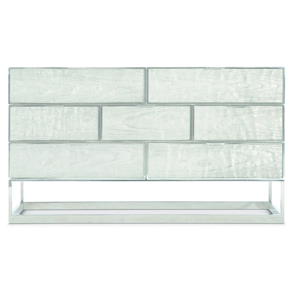 Bernhardt Bernhardt Parkhurst Dresser – High-Sheen White Lacquer, Polished Stainless Steel Frame, 7 Drawer Storage 382051