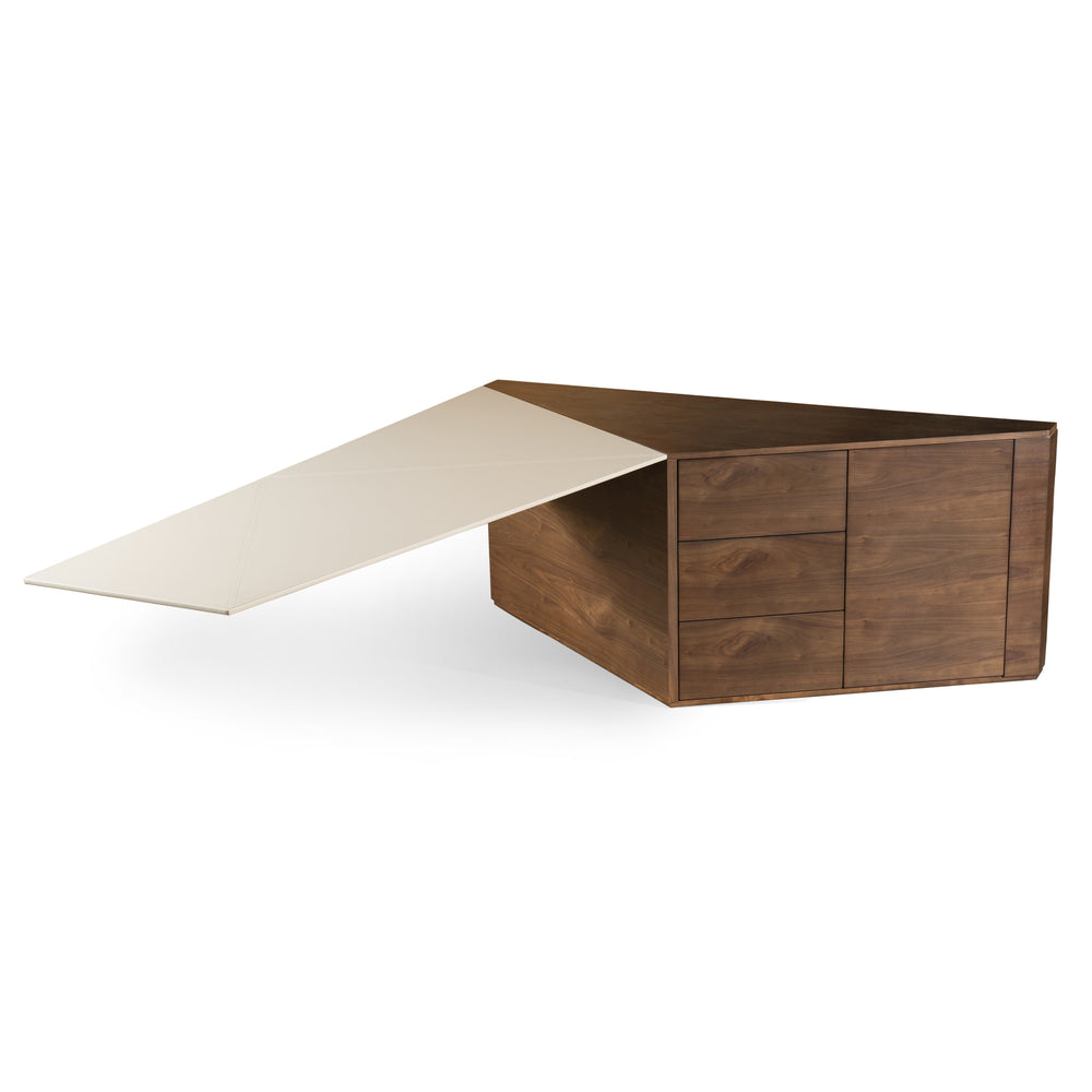 Vig Furniture Modrest Kerouac - Elegant Dark Walnut And Beige Leather L-shaped Desk For Modern Workspaces Walnut  Vgvc-bt2323