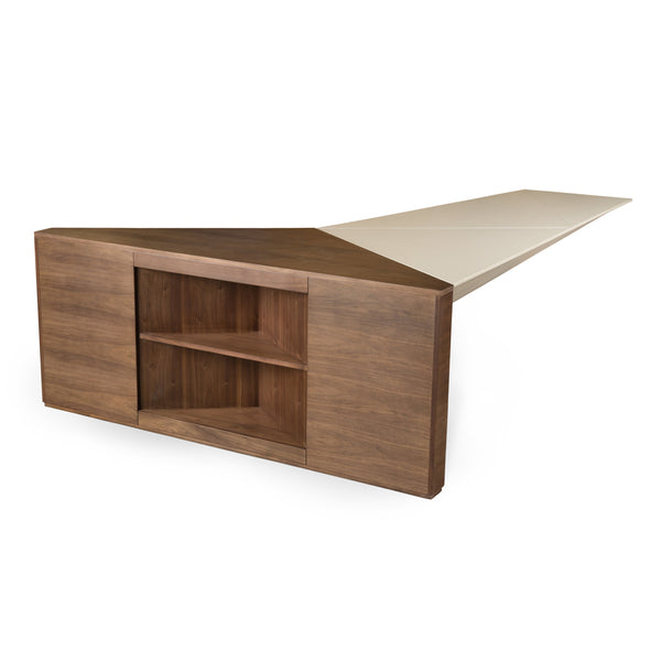 Vig Furniture Modrest Kerouac - Elegant Dark Walnut And Beige Leather L-shaped Desk For Modern Workspaces Walnut  Vgvc-bt2323