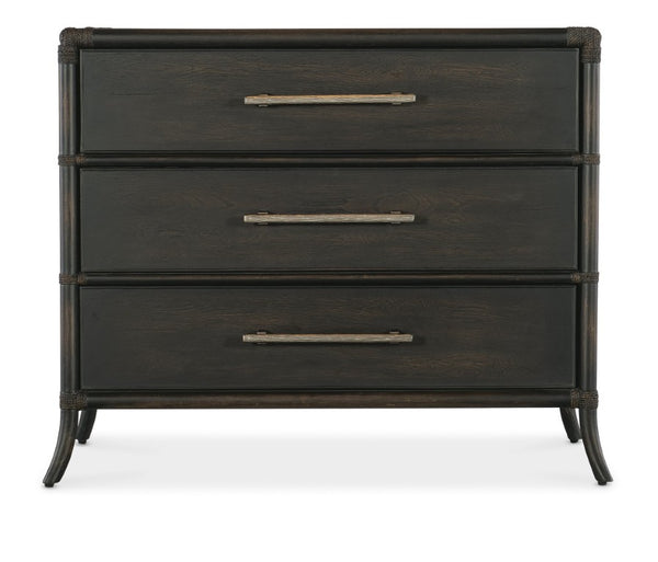 Hooker Furniture Retreat Rattan Chest With Three Self-Closing Drawers, Two-Tone Dune & Seagrass Finish, Coastal Style Dark Wood 6950-90017-99